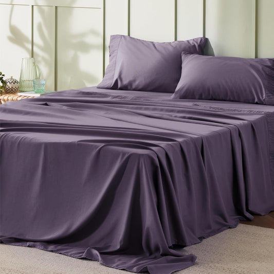 Bedsure California King Sheet Sets - 4 Pieces Soft Cal King Sheets - Breathable & Cooling - Hotel Luxury - Easy Care Polyester Microfiber Bedding for Women, Men, Dusty Purple