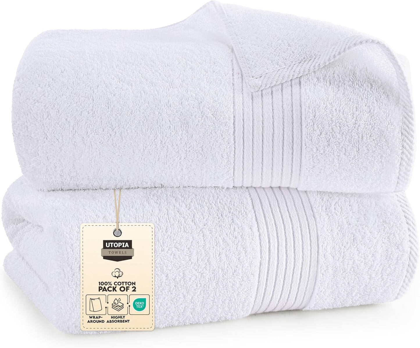 Utopia Towels Extra Large Bath Sheets 2 Pack, 35 by 70 Inches,100% Cotton Highly Absorbent & Quick Dry Bath Towel for Adults, Super Soft Towel, White