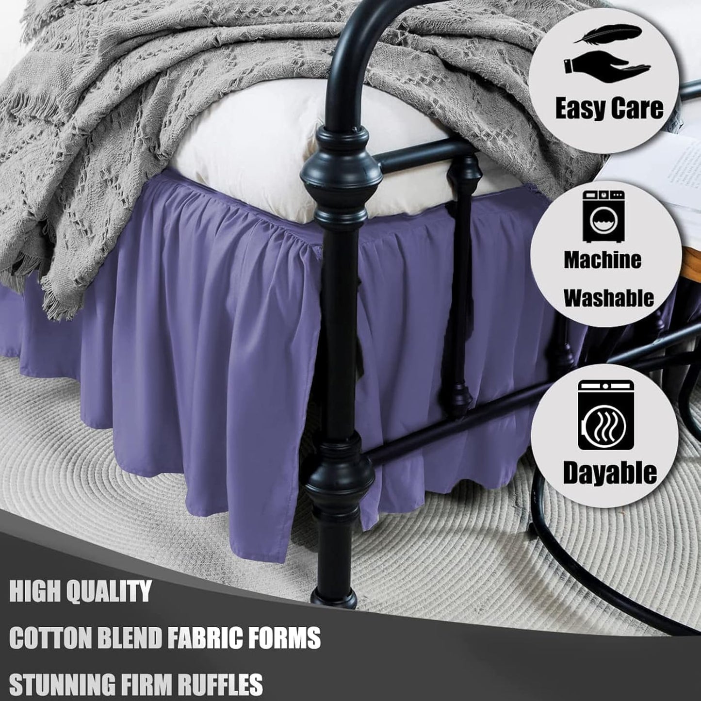 Navy Blue Bed Skirt Twin Size Ruffled Bed Skirt with Split Corners, Twin Bed Skirt 14 Inch Drop,Twin Size Bed Skirt Black for Ruffled Bed Skirt with Split Corners, Bed Skirt Twin Size