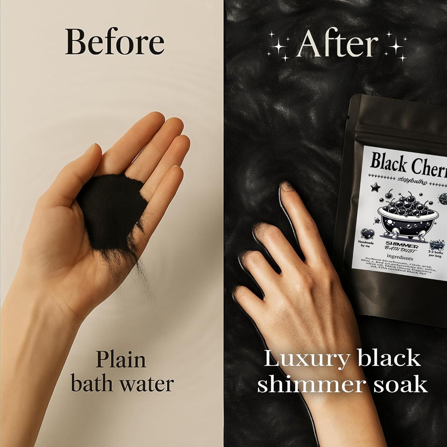 Black Cherry Shimmer Bath Bomb in A Bag - Handmade Scented Bath Bombs for Women,Kids and Men - Bulk Bathbomb Fizzies Perfect for Boys and Girls All Ages (Small, Black)