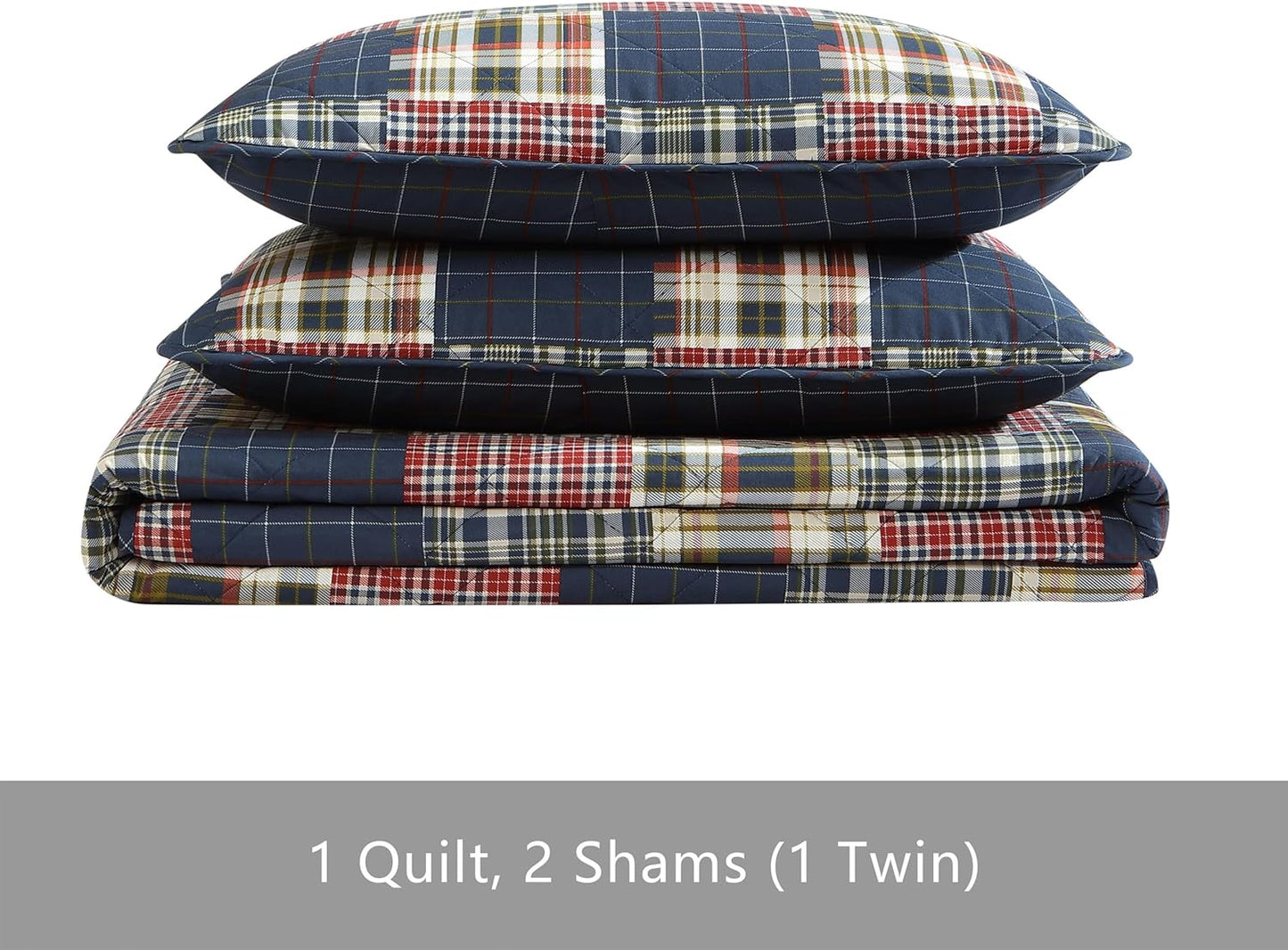 Eddie Bauer - King Quilt Set, Cotton Reversible Bedding with Matching Shams, Luxurious Bedding Set (Madrona Navy/Red, King)