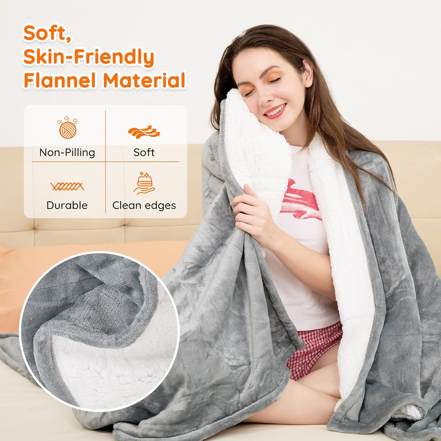 Mia&Coco Heated Blanket Queen Size -84"x90" Dual Control Flannel Electric Blanket,10 Heat Levels,10-Hour Auto-Off,Fast Heating,Overheat Protection, Soft Heating Blanket for Home and Office (Gray)