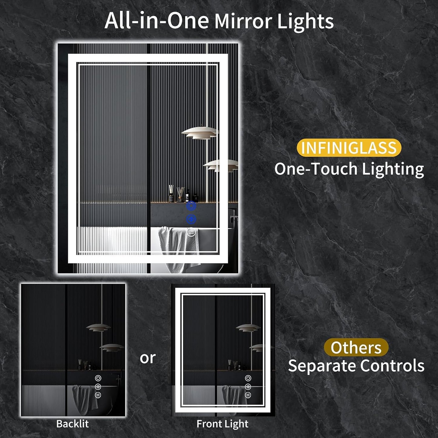 36"x36" LED Bathroom Mirror with Anti-Fog, Stepless Dimmable Lights, 3 Color Modes, Shatter-Proof Tempered Glass, Memory Function & Waterproof Design