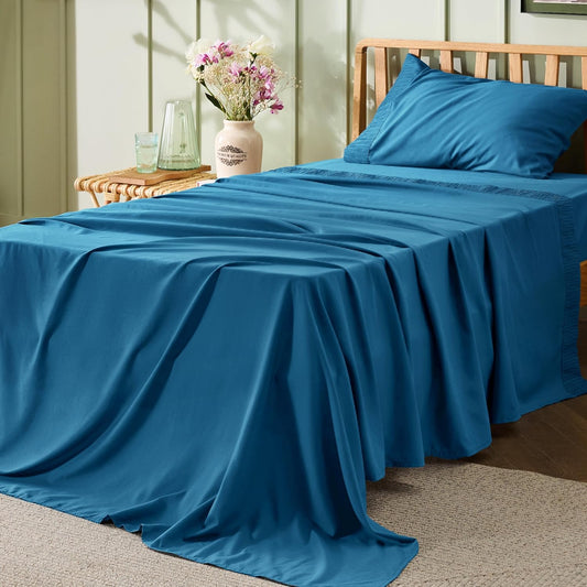 Bedsure Twin Sheets Set - 3 Pieces Soft Twin Bed Sheets - Breathable & Cooling - Hotel Luxury - Easy Care Polyester Microfiber Bedding for Women, Men, Teal Blue