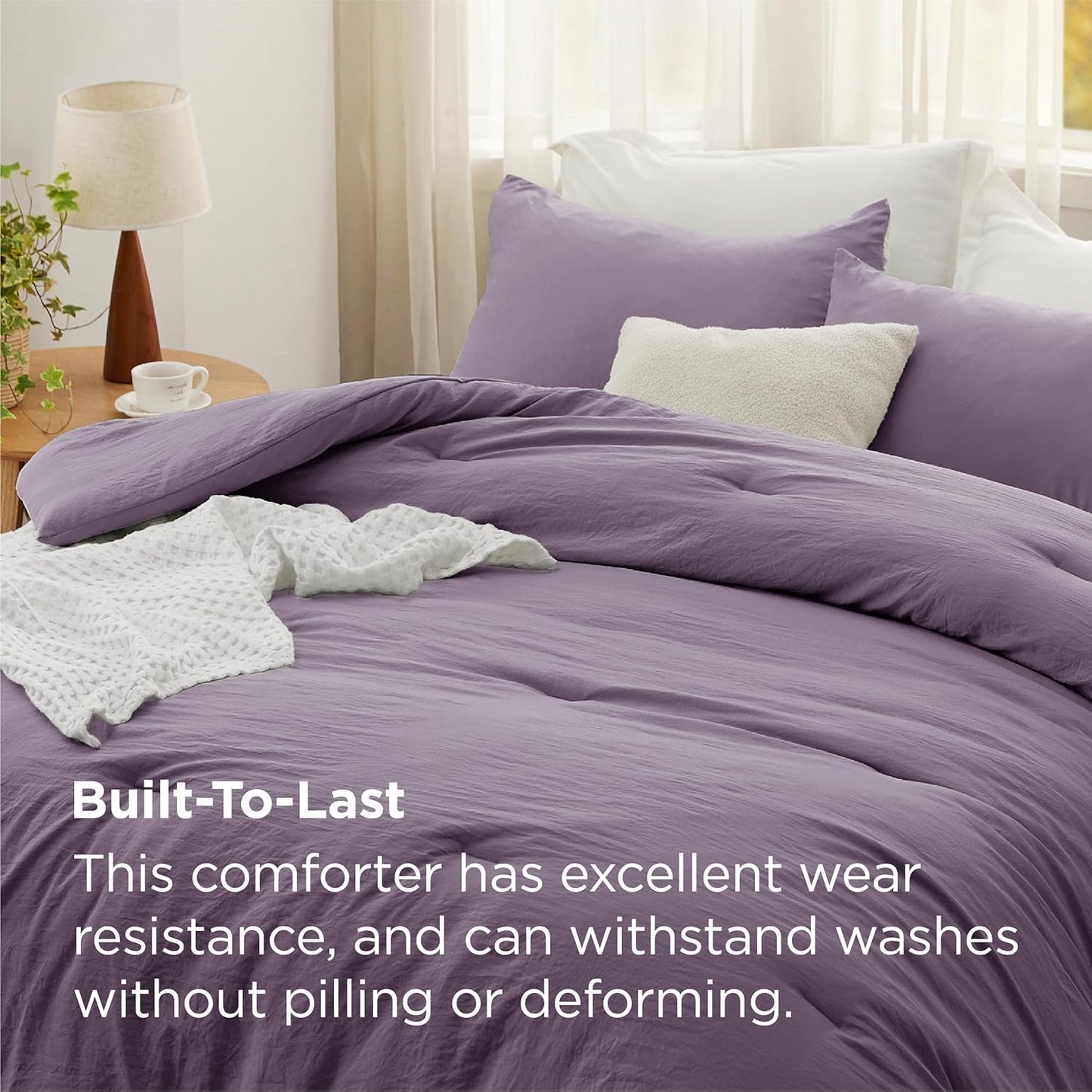 Bedsure Oversized Queen Comforter Set, Grayish Purple Prewashed Bed Comforter for All Seasons, 3 Pieces Warm Bedding Sets, 1 Lightweight Comforter (98"x98") and 2 Pillowcases (20"x26")