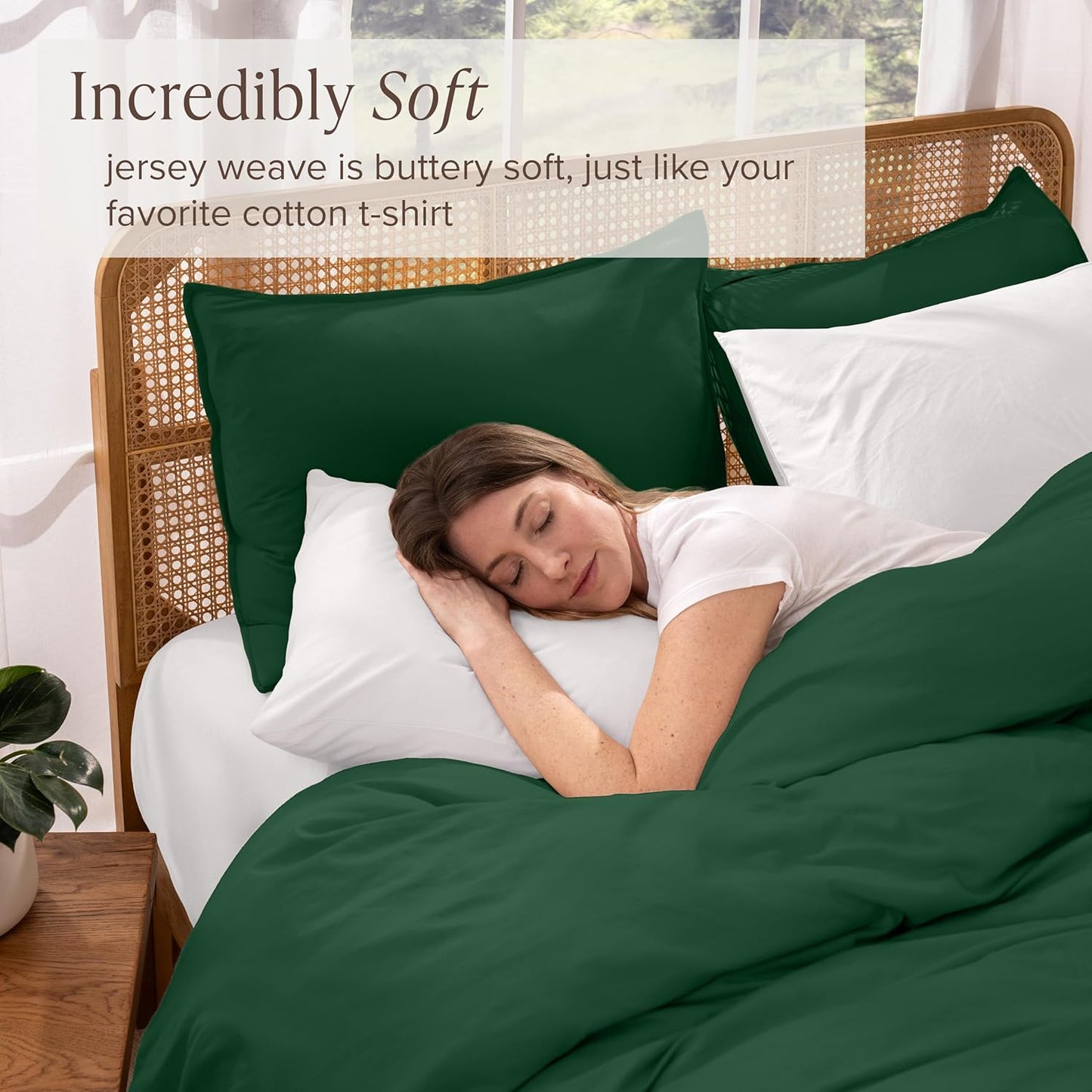 Bare Home 100% Organic Cotton Jersey Duvet Cover Set - Full/Queen Size - Ultra Soft - 100% Cotton - 3pcs - Corner Ties - Button Closure - Bedding Duvet Cover & Pillow Shams (Full/Queen, Forest Green)