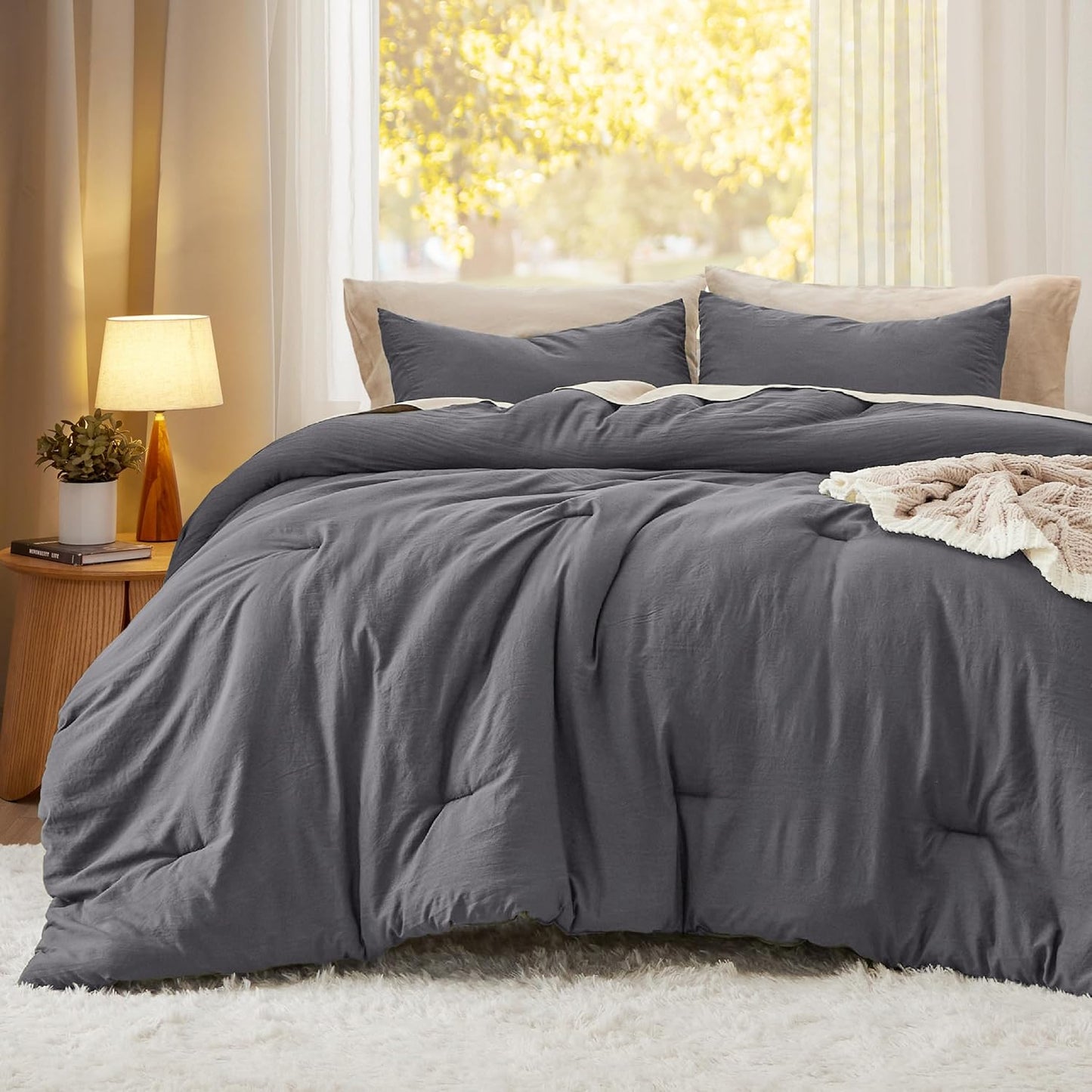 Bedsure Twin/Twin XL Comforter Set, Dark Grey Soft Prewashed Bedding for All Seasons, 2 Pieces GentleSoft™ Warm Down Alternative Bed Set, 1 Lightweight Comforter (68"x88") and 1 Pillowcase (20"x26")