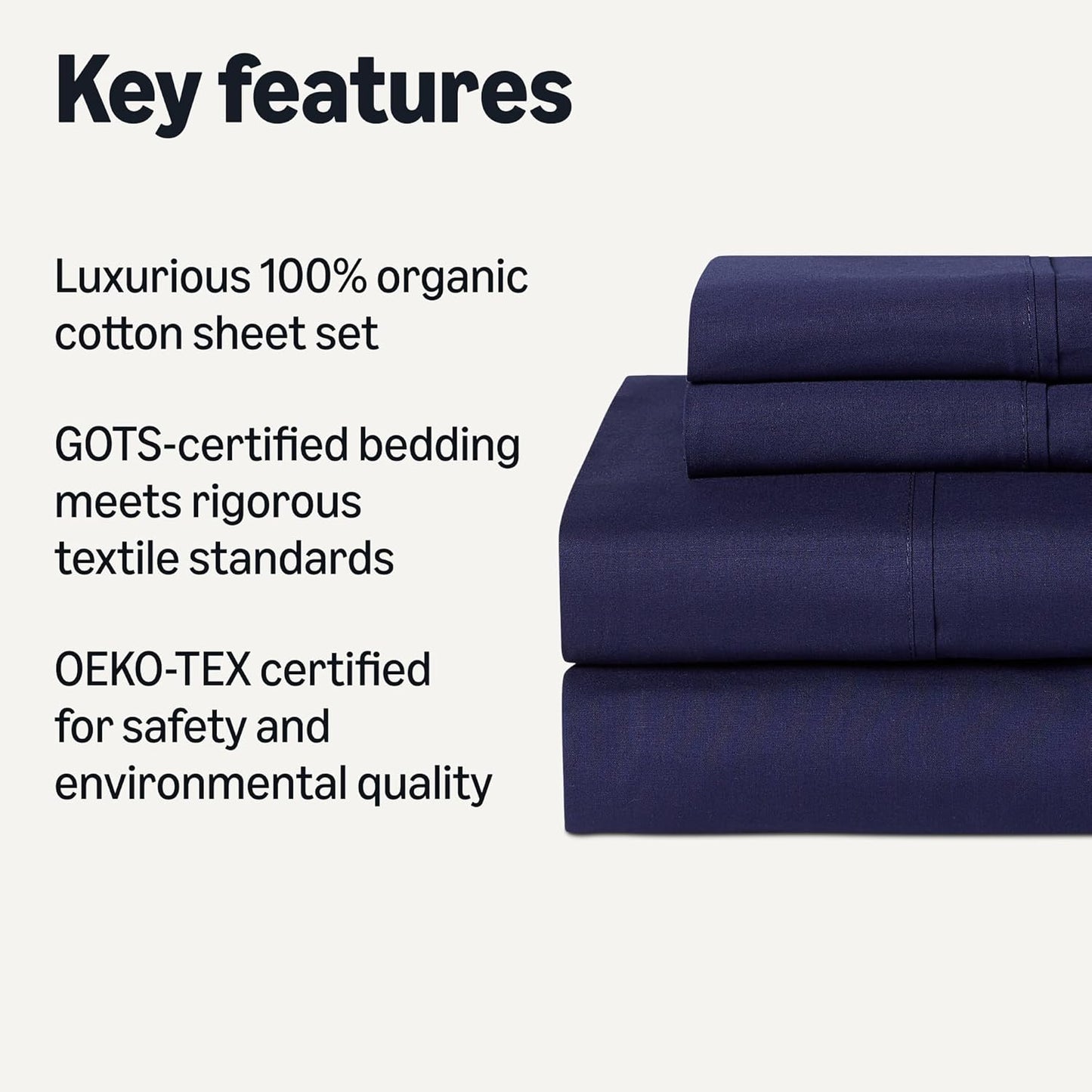 Amazon Basics Soft Organic Cotton Sheet Set with 2-Pieces Pillowcase, Navy Blue, Full