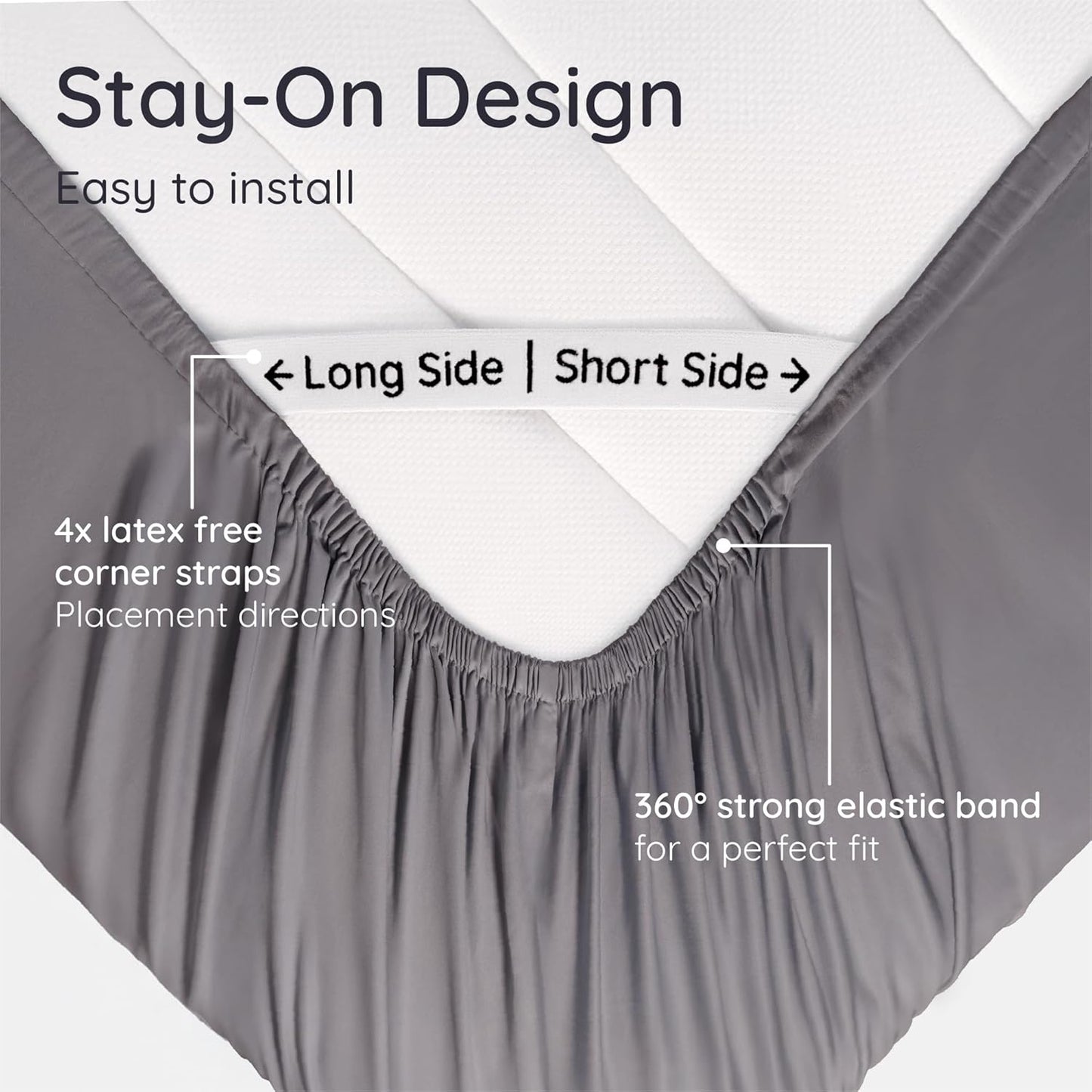 Bambaw 100% Viscose Derived from Bamboo Fitted Sheet Twin Size, 15’’ Deep Pocket, Twin Fitted Sheet Cooling with Corner Straps (Dark Gray)
