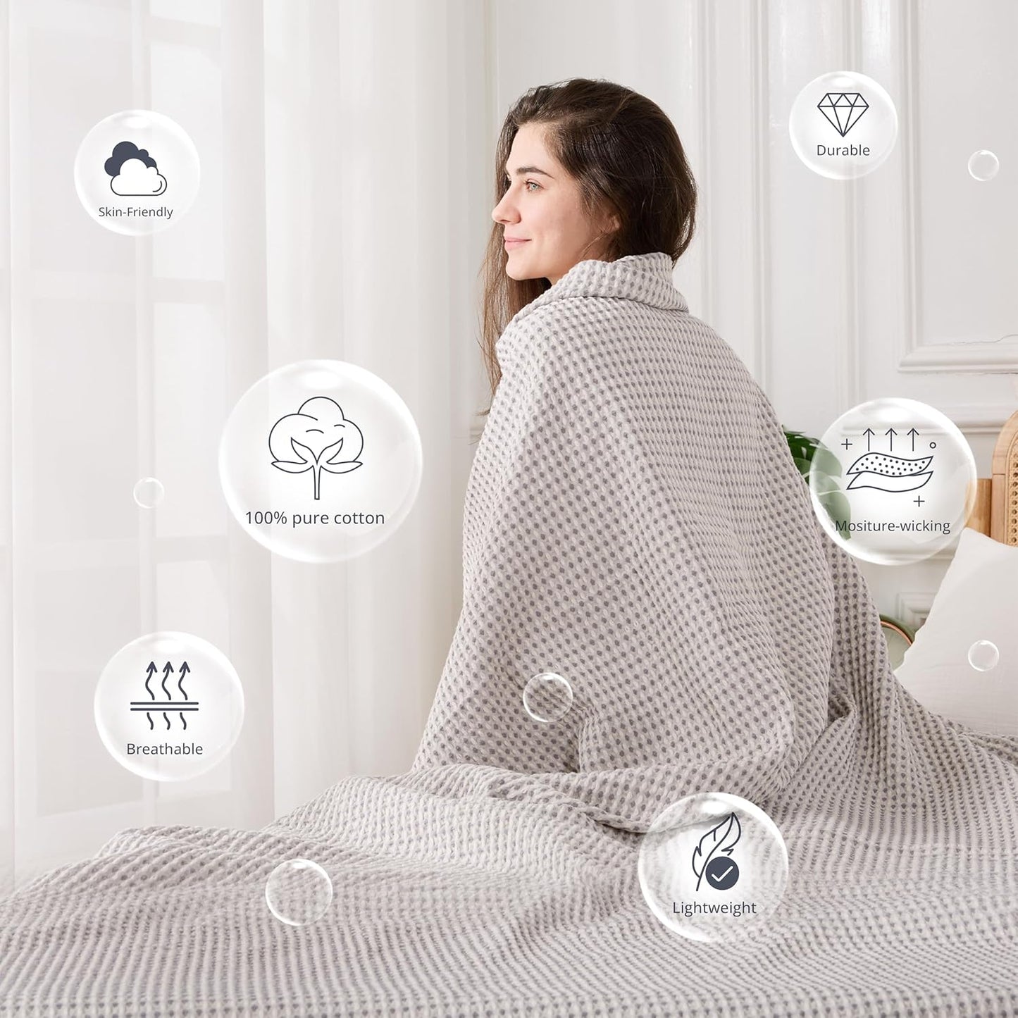 EGOHOME 100% Cotton Waffle Blanket Twin Size for Bed-Breathable and Lightweight,Soft Dual-Tone Textured Jacquard Waffle Weave Blankets for All Season,Sleet Grey,60 x 80 Inches