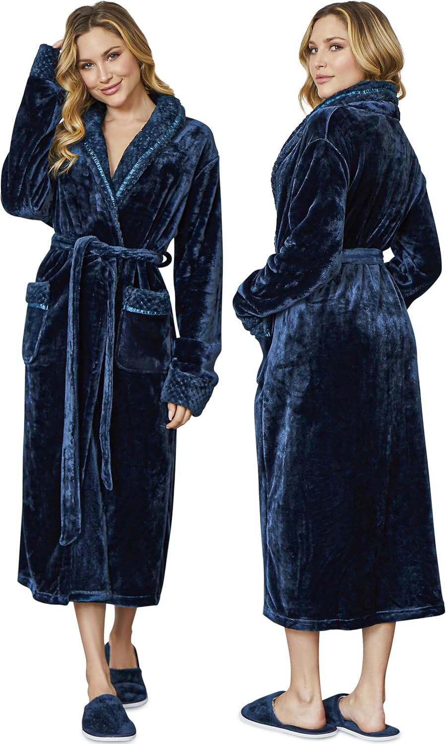 Lotus Linen Plush Robes for Women - Soft Bathrobe, Custom Monogram, Warm Fleece Robe with Pockets