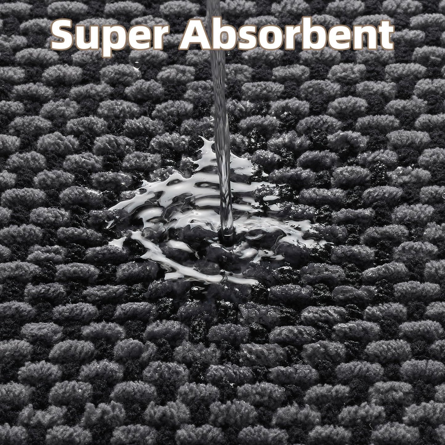 PADOOR-Bath Mat-Super Absorbent Chenille Bathroom Mats-Rubber Backed Bath Mats for Bathroom Non Slip, Easy Clean Bathroom Rugs Front of Bathtub,Shower Room,Sink-17×28, Darkgrey&Black