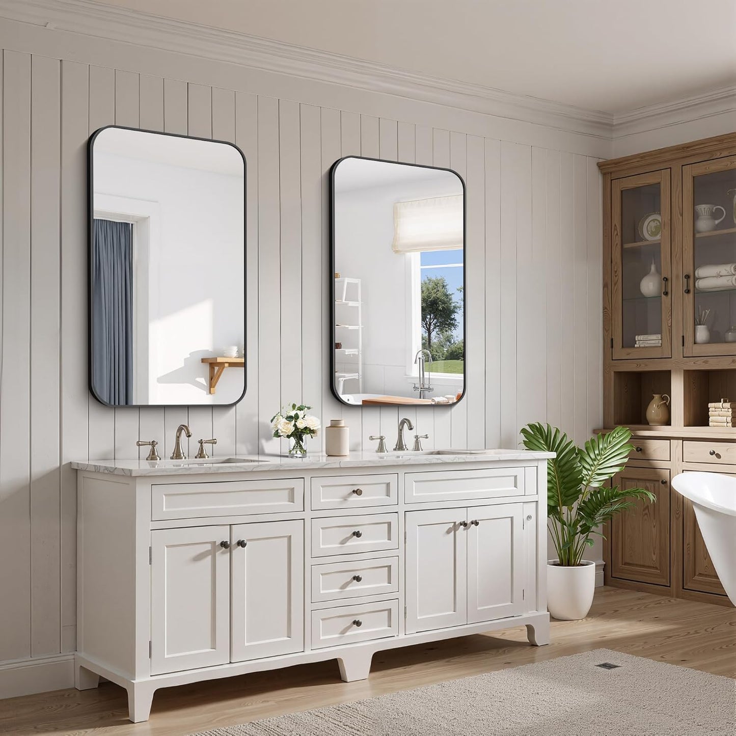 FORBATH Bathroom Mirror for Over Sink 24x40 Inch Black, Rectanglar Wall Mirror with Metal Frame, Rounded Corners for Bathroom, Bedroom, Entryway Decor (Horizontal or Vertical)