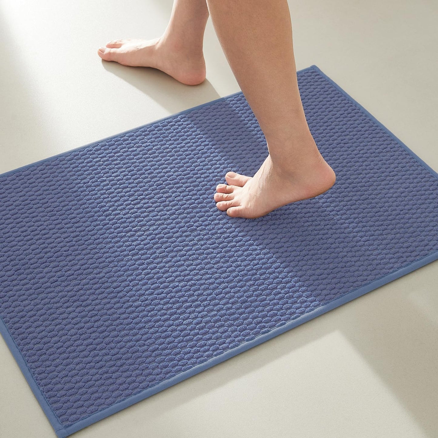 Bathroom Rugs Non Slip Washable, Super Absorbent Thin Bath Mat Small Quick Dry Low Pile Bathroom Rug, Denim Blue 20"x30"