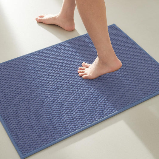 Bathroom Rugs Non Slip Washable, Super Absorbent Thin Bath Mat Small Quick Dry Low Pile Bathroom Rug, Denim Blue 20"x30"