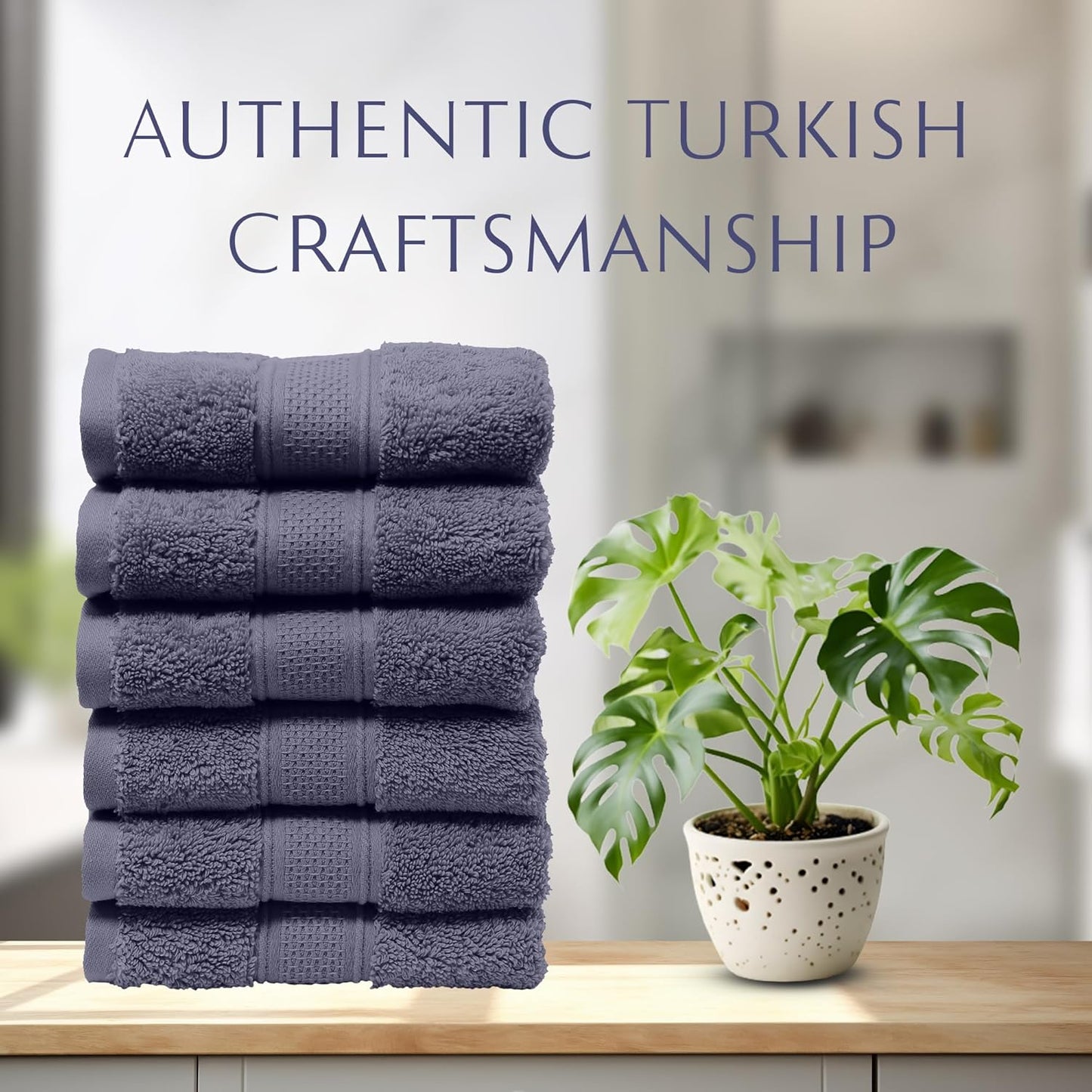 MAURA 6-Pack Premium Turkish Washcloth Set - Ultimate Luxury with Soft, Thick, Super Absorbent, and Oversized Cotton Face Towels - Ideal for a Hotel & Spa Quality Experience in Classic Denim Blue