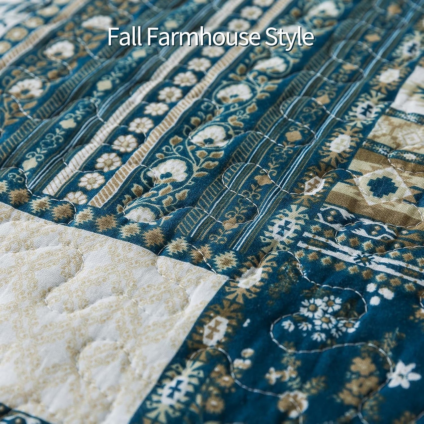 BEDIFANY Cotton Queen Size Quilt Sets, Lightweight Bedspread Queen Size Coverlet Boho Queen Quilt, Soft Farmhouse Queen Quilt Bedding Sets for Bed Decorations for All Seasons (3 Pieces, Blue)