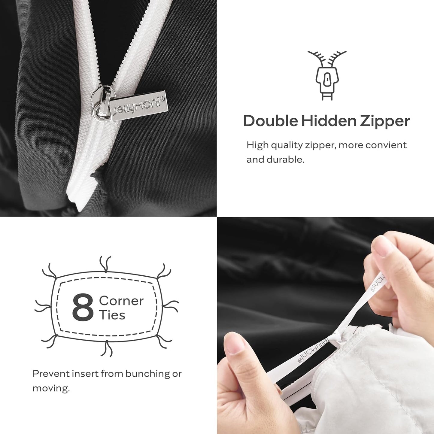 JELLYMONI Duvet Cover Twin Size Black - 3PCS Boho Duvet Cover Set Plaid Polyester Tufted Bohemian Jacquard Knit Textured Comforter Cover 68×90in Rhombic Geometric Pattern Corner Ties & Zipper