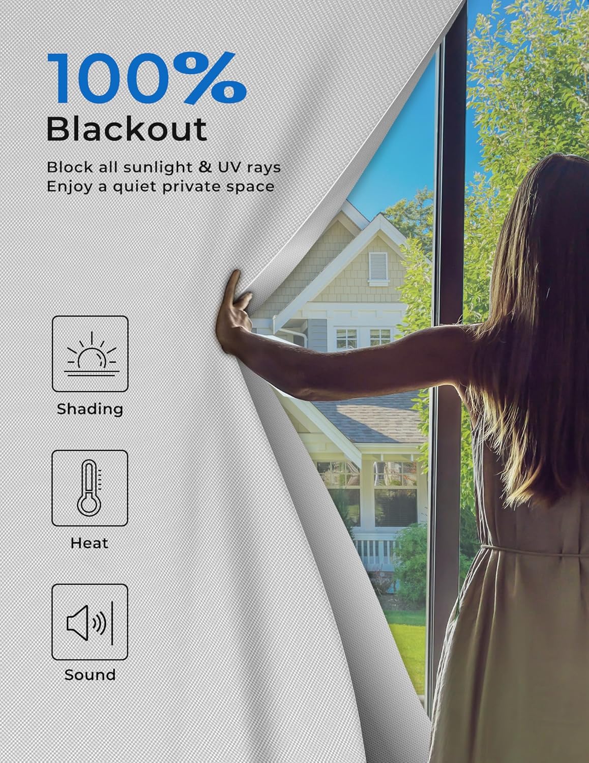 Sumobaby Blackout Curtains for Bedroom 50"x57" Portable No Drill Black Out Curtains with Heat-Resistant Magic Tapes,100% Blackout Blinds Easy to Cut Fit for Home Cinema,Dorm Room,Nursery(White)