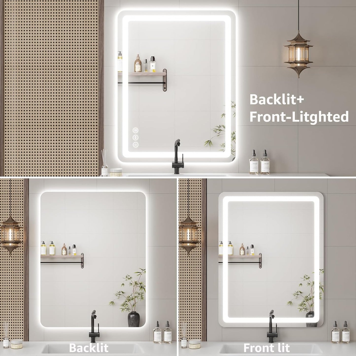 30" x 36" Led Bathroom Mirror with Lights, Anti-Fog & Tri-Color Lighting - Wall Mounted Shaving Mirror with Touch Sensor, Waterproof & Smart LED Vanity Mirror,Tempered Glass, Dimmable Smart Mirror