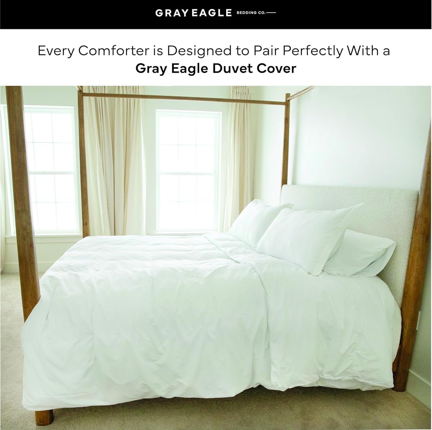 Gray Eagle Oversized King Comforter 108" x 90" – Extra Large Synthetic Down Duvet Insert – Ultra Soft Microfiber, All-Season, Lightweight & Fluffy – Hotel-Quality, Machine Washable, White
