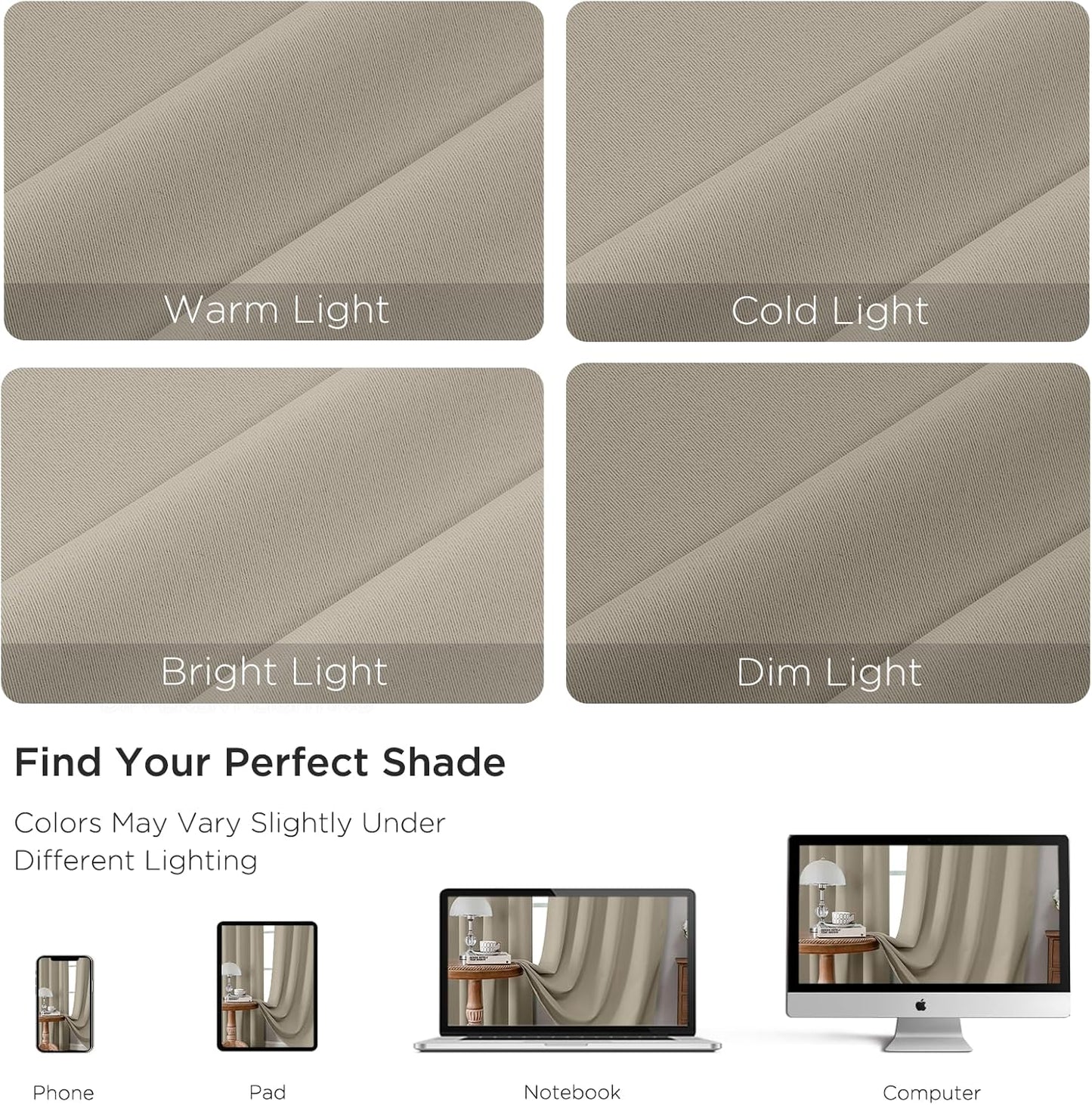 CUCRAF Light Beige Blackout Curtains 72 inch Length 2 Panels Set, Rod Pocket Room Darkening Drapes for Bedroom Living Room, Insulated Thermal Light Blocking Window Curtain (W52 x L72 Inch)