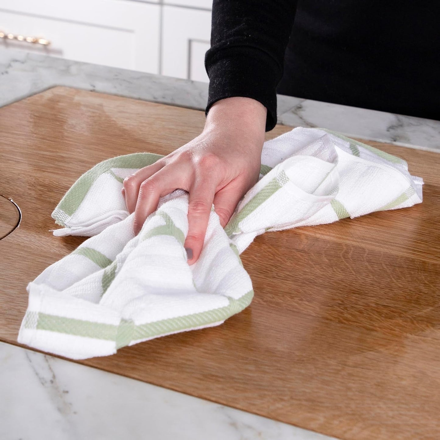 All-Clad Solid & Coordinate Kitchen Towels: Highly Absorbent, Super Soft Long Lasting 100% Cotton, 17" x 30" Tea Towels for Cleaning & Drying Dishes, Pans, Glassware, Countertops, 4-Pack, Fennel