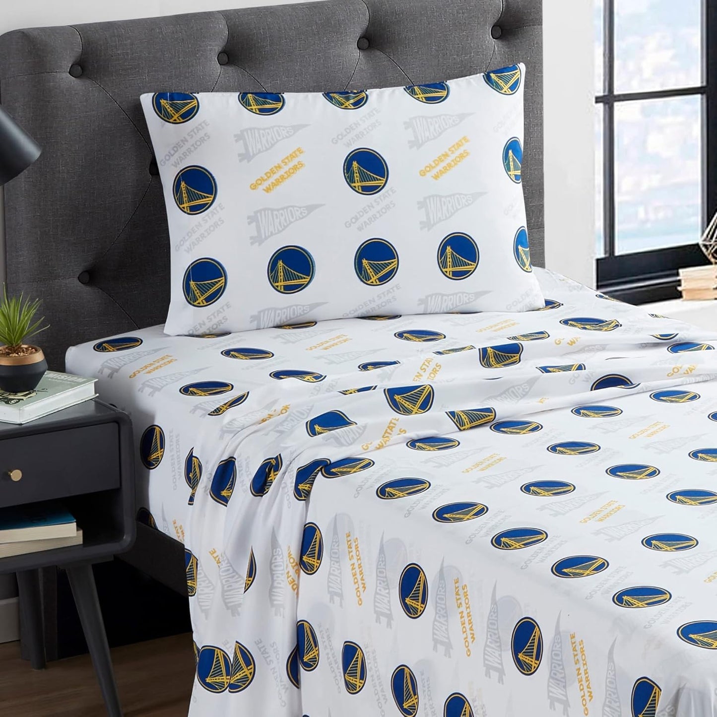 NORTHWEST Officially Licensed Golden State Warriors NBA Queen Size Sheet Set – Soft Team Logo Bedding for Dorms, Bedrooms, Fan Caves & Game Day Style