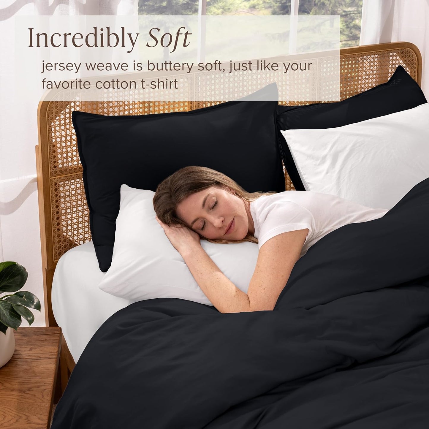 Bare Home 100% Organic Cotton Jersey Duvet Cover Set - King/Cal King Size - Ultra Soft - 100% Cotton - 3pcs - Corner Ties - Button Closure - Bedding Duvet Cover & Pillow Shams (King/Cal King, Black)
