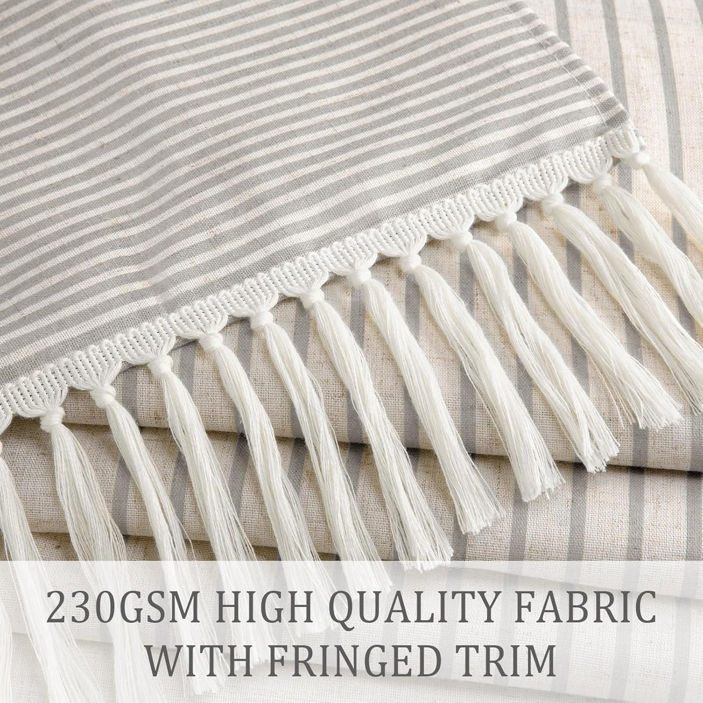 Awellife Farmhouse Shower Curtains for Bathroom,Grey Flax Texture Striped Shower Curtain with Tassels Boho Rustic Neutral 72x72