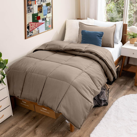 Bare Home Comforter Set - Twin/Twin Extra Long Size - Ultra-Soft - Goose Down Alternative - Premium 1800 Series - All Season Warmth (Twin/Twin XL, Taupe)