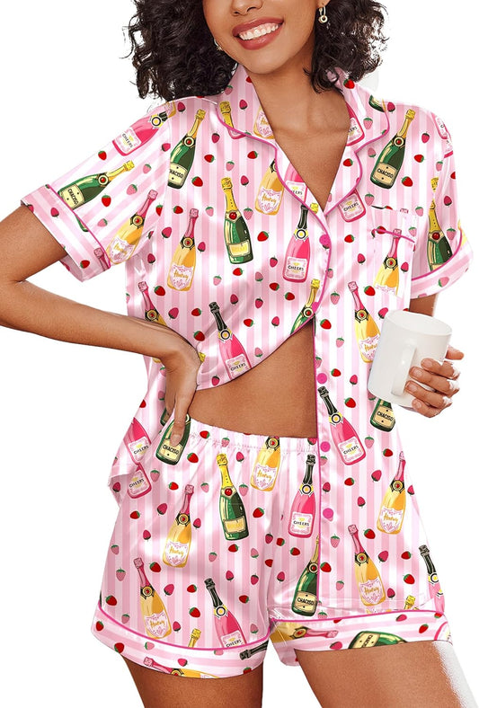 Ekouaer Pajamas for Women Set Silk Satin Pjs Shorts Sleepwear 2 Piece Loungewear S-XXL