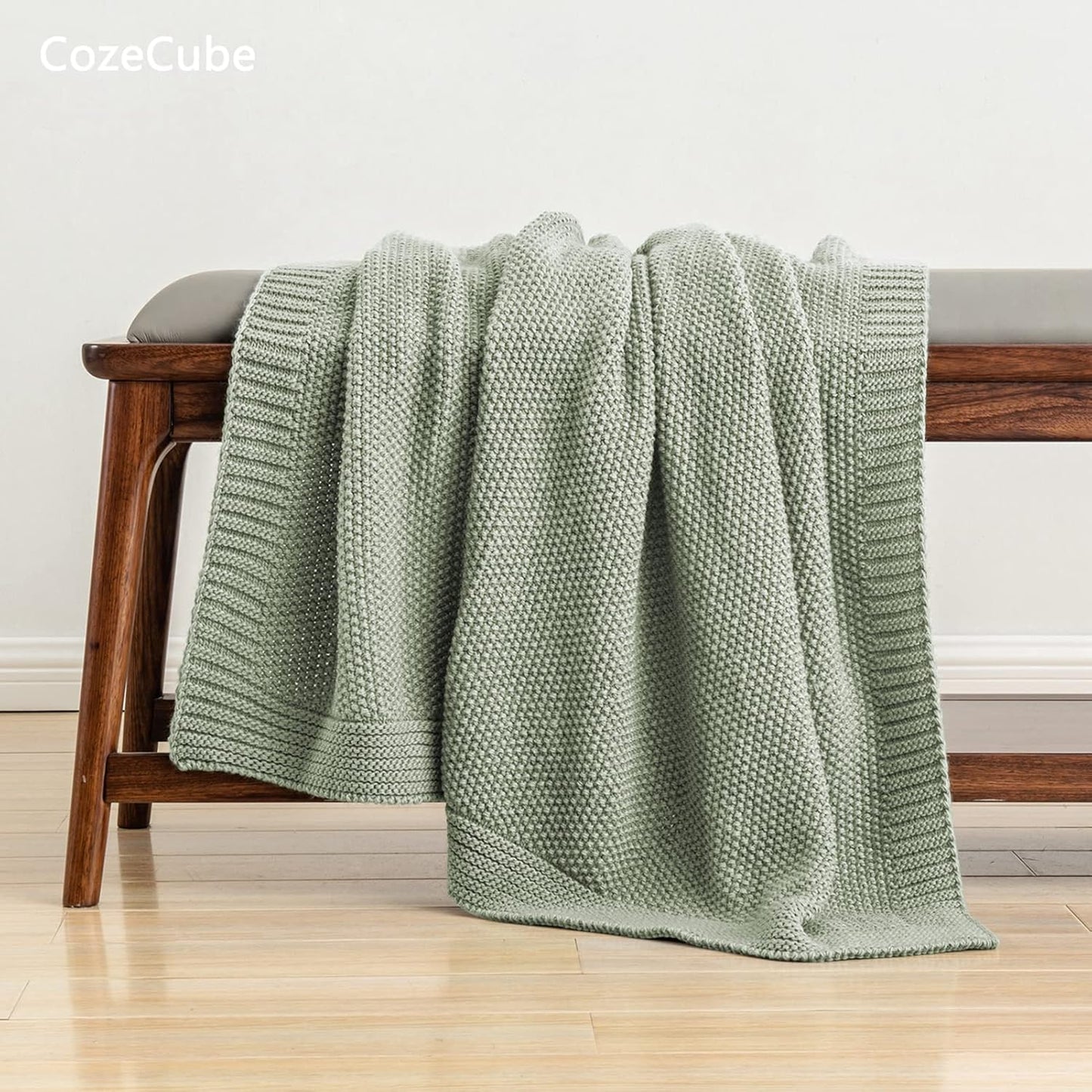 CozeCube Sage Green Throw Blanket for Couch, Soft Cozy Cable Knit Throw for Bed Sofa Living Room, Lightweight Warm Decorative Farmhouse Christmas Blanket, 60"x80", Sage Green