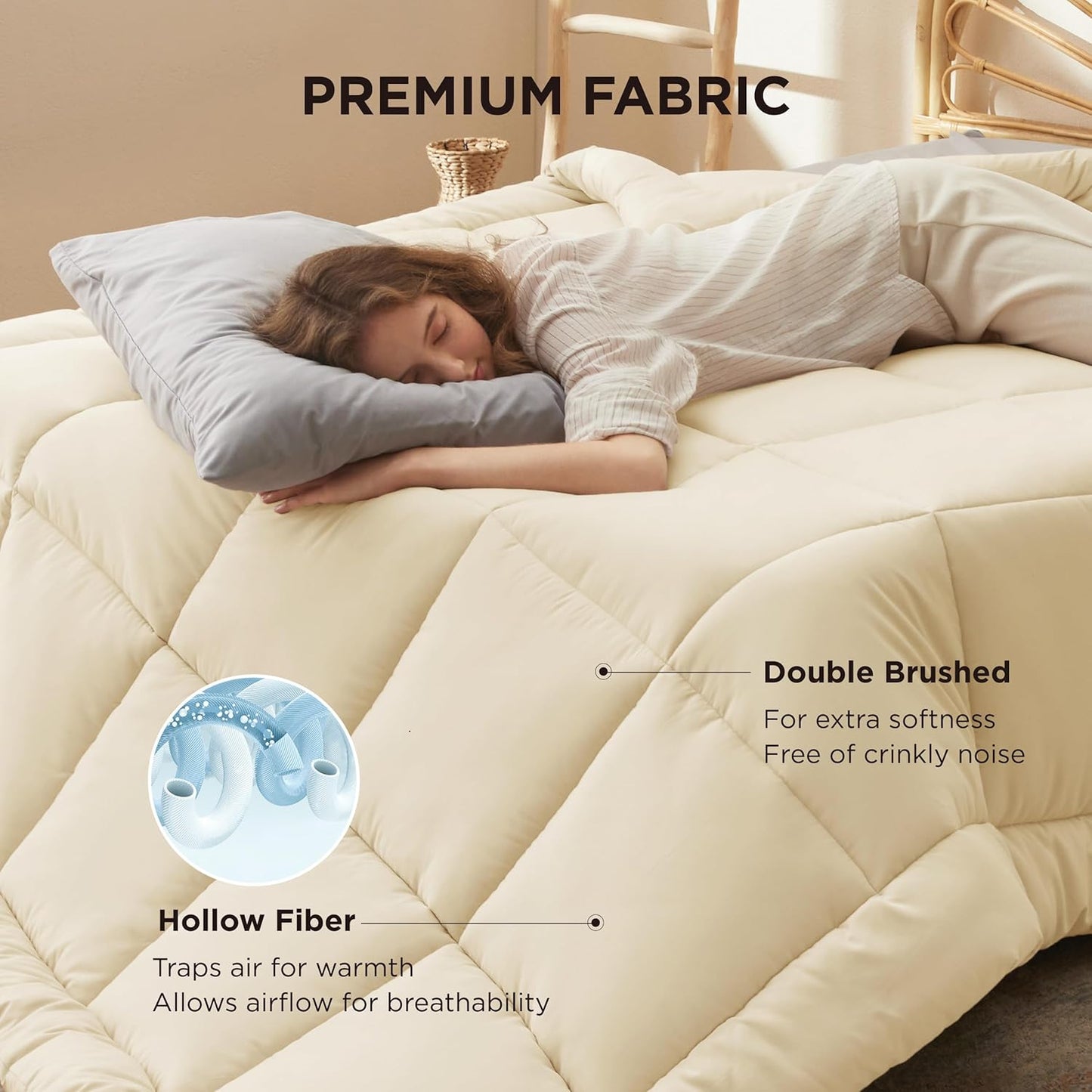 Bedsure Comforter Duvet Insert - Quilted Comforters Twin XL Size, All Season Duvet, Down Alternative Bedding Comforter with 8 Tabs,Gifts for Women/Men,Cream,Twin XL 92 x 68 Inches
