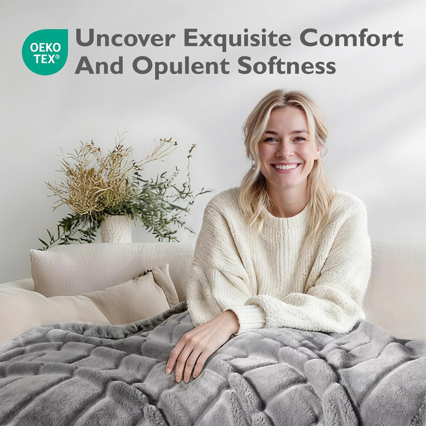 ALPHA HOME Luxury Faux Rabbit Fur Throw Blanket for Couch Bed, Cozy Gifts for Women Christmas, Ideal for Home Decor and Chilly Nights