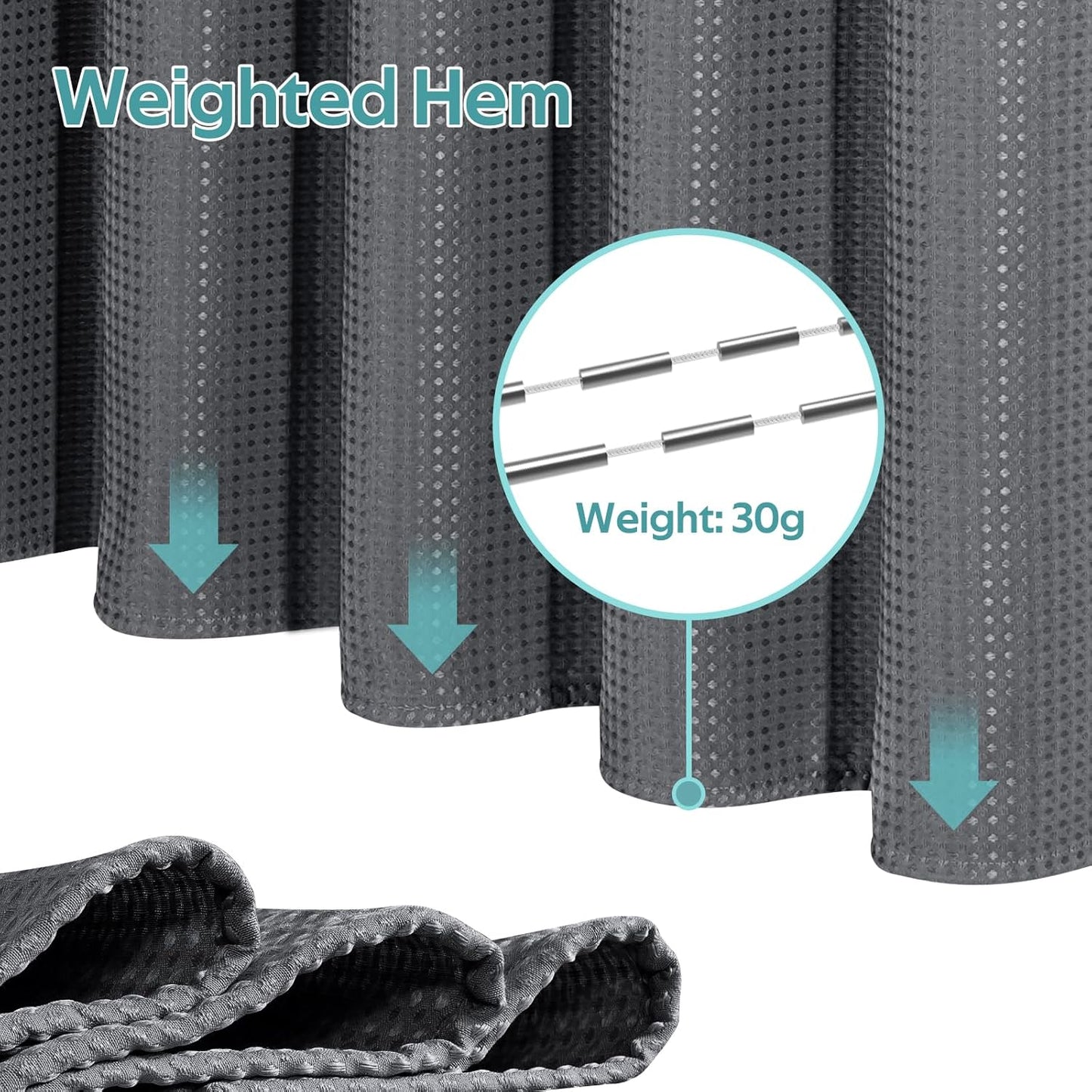3 in 1 Shower Curtain Set, Waffle Shower Curtain and Liner Set with 12 Double Sided Shower Curtain Hooks, 258GSM Luxury Weighted Cloth Shower Curtains for Bathroom,72 W x 72 H,Graphite Gray