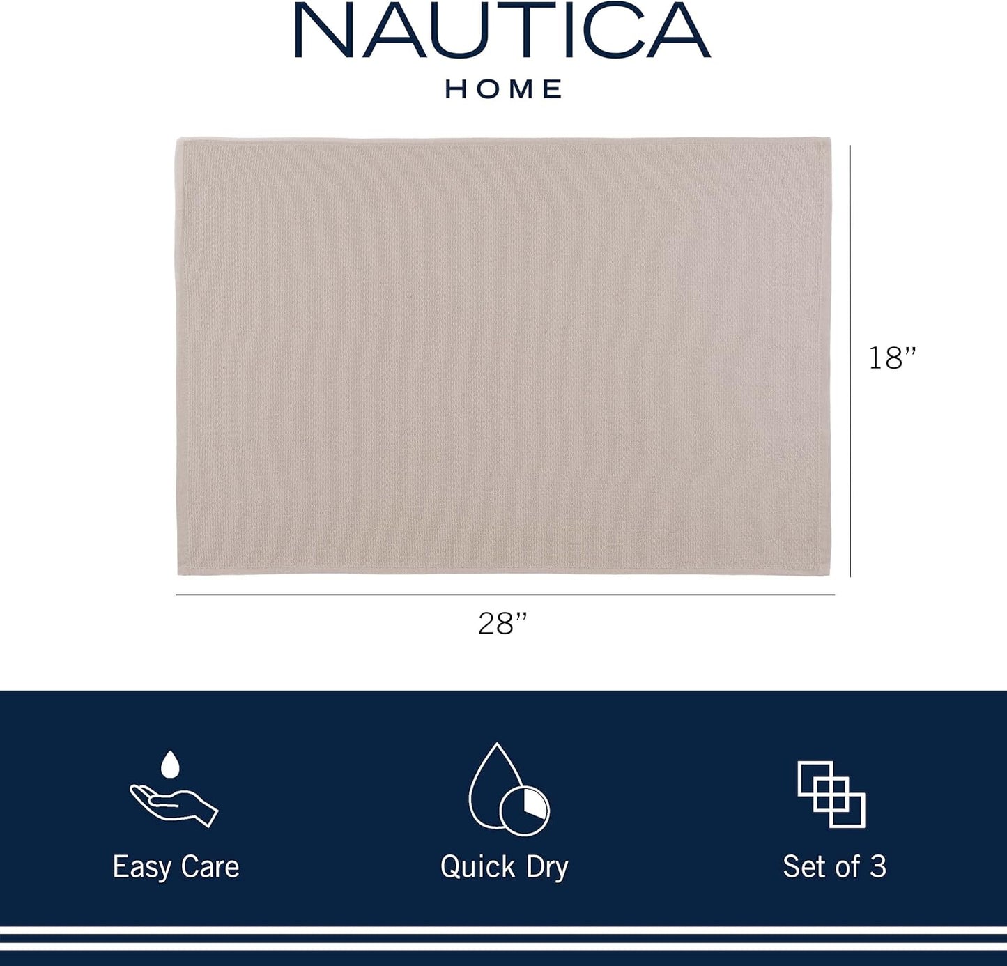 Nautica 100% Cotton Kitchen Towels | Super Absorbent Reusable Cleaning Cloths, Tea Towels, Hand Towels for Drying Dishes | Set of 3 | 18" X 28" | Neutral Stripe White