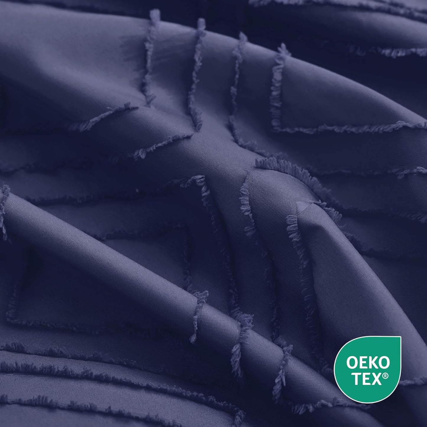 JELLYMONI Duvet Cover King Size Navy Blue - 3PCS Boho Duvet Cover Set Plaid Polyester Tufted Bohemian Jacquard Knit Textured Comforter Cover 104×90in Rhombic Geometric Pattern Zipper Corner Tie