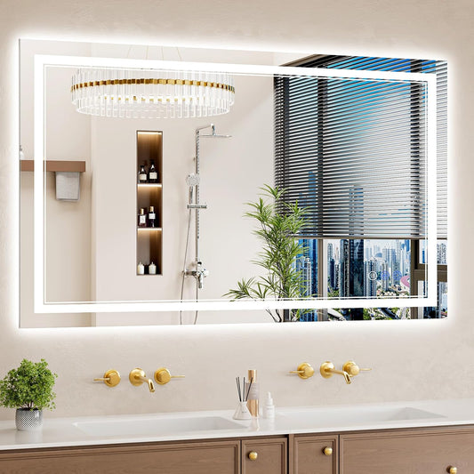 30"x50" LED Bathroom Mirror with Lights, Anti-Fog, Backlit + Front Lit, Dimmable, Led Vanity Mirror for Wall, Lighted Bathroom Mirror, 3 Colors, Shatter-Proof Tempered Glass