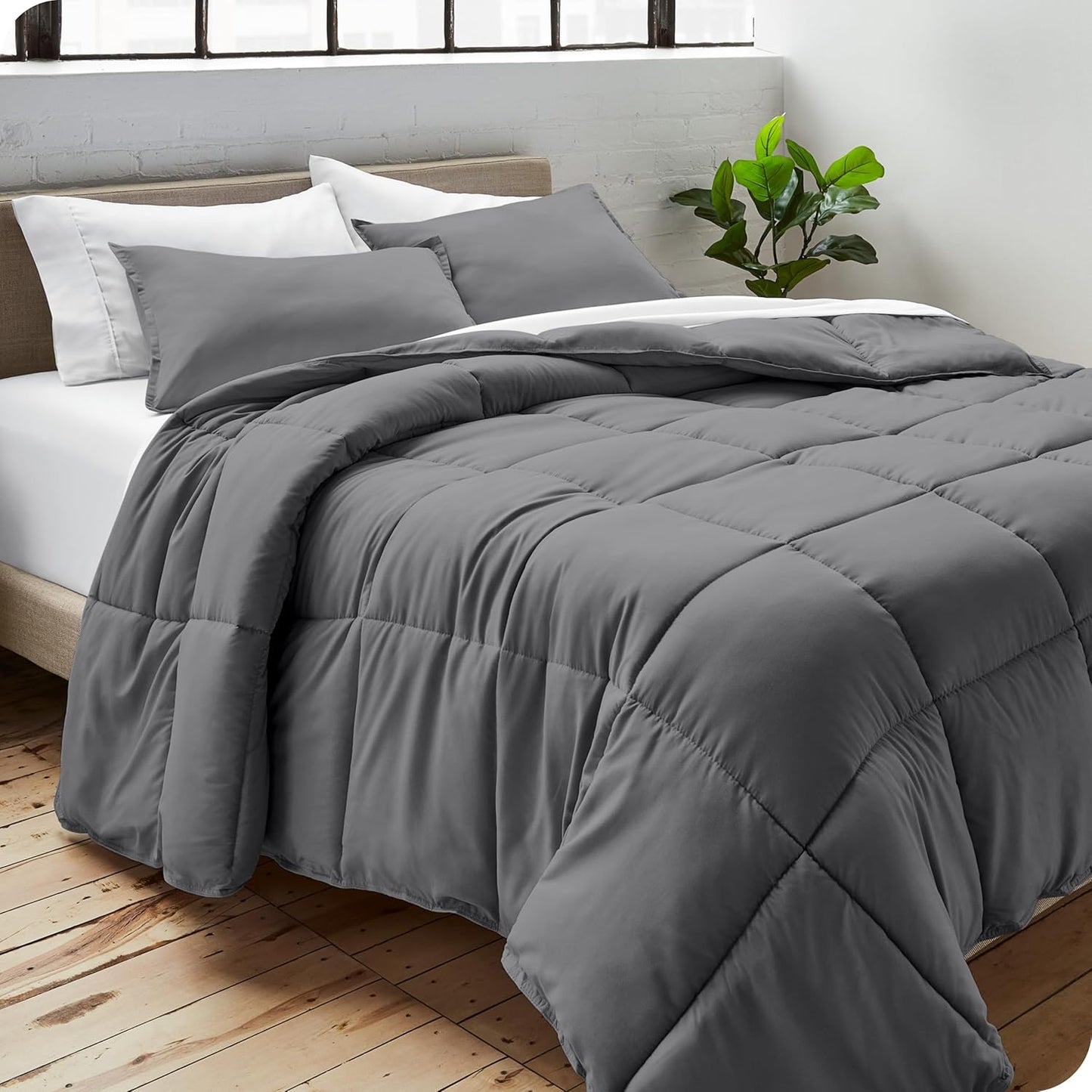 Bare Home Duvet Insert Comforter - Full Size - Goose Down Alternative - Ultra-Soft - Premium 1800 Series - All Season Warmth - Bedding Comforter (Full, Grey)