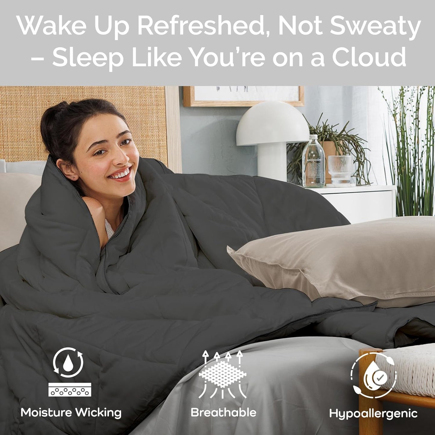 100% Viscose Derived from Bamboo Comforter, Cooling Comforter, Duvet Insert, Breathable, Extra Fluffy, Lightweight Comforters, Charcoal - Queen Size