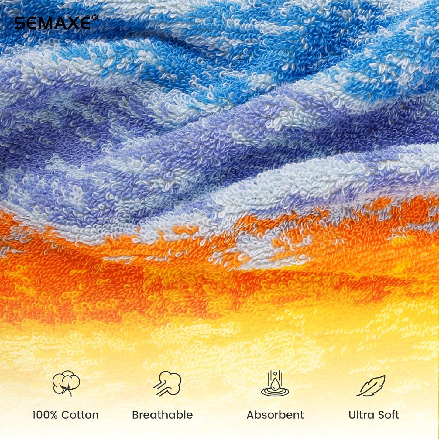 SEMAXE Hand Towels for Bathroom, 100% Cotton Towels with Hanging Loops, Soft and Absorbent, 4 Pack Hand Towel Set for Gym, Shower, Hotel, Spa and Kitchen, Colorful Towel - Wheat Field Collection