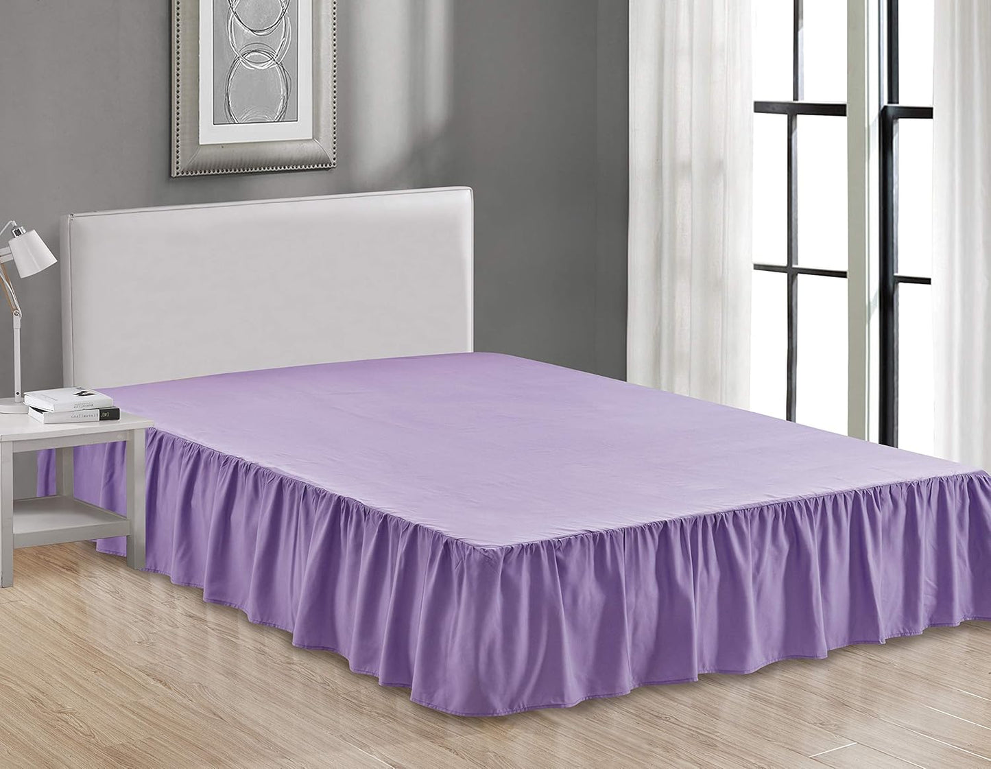 Sheets & Beyond Wrap Around Solid Microfiber Luxury Hotel Quality Fabric Bedroom Gathered Ruffled Bedding Bed Skirt 14 Inch Drop (King, Lavender)