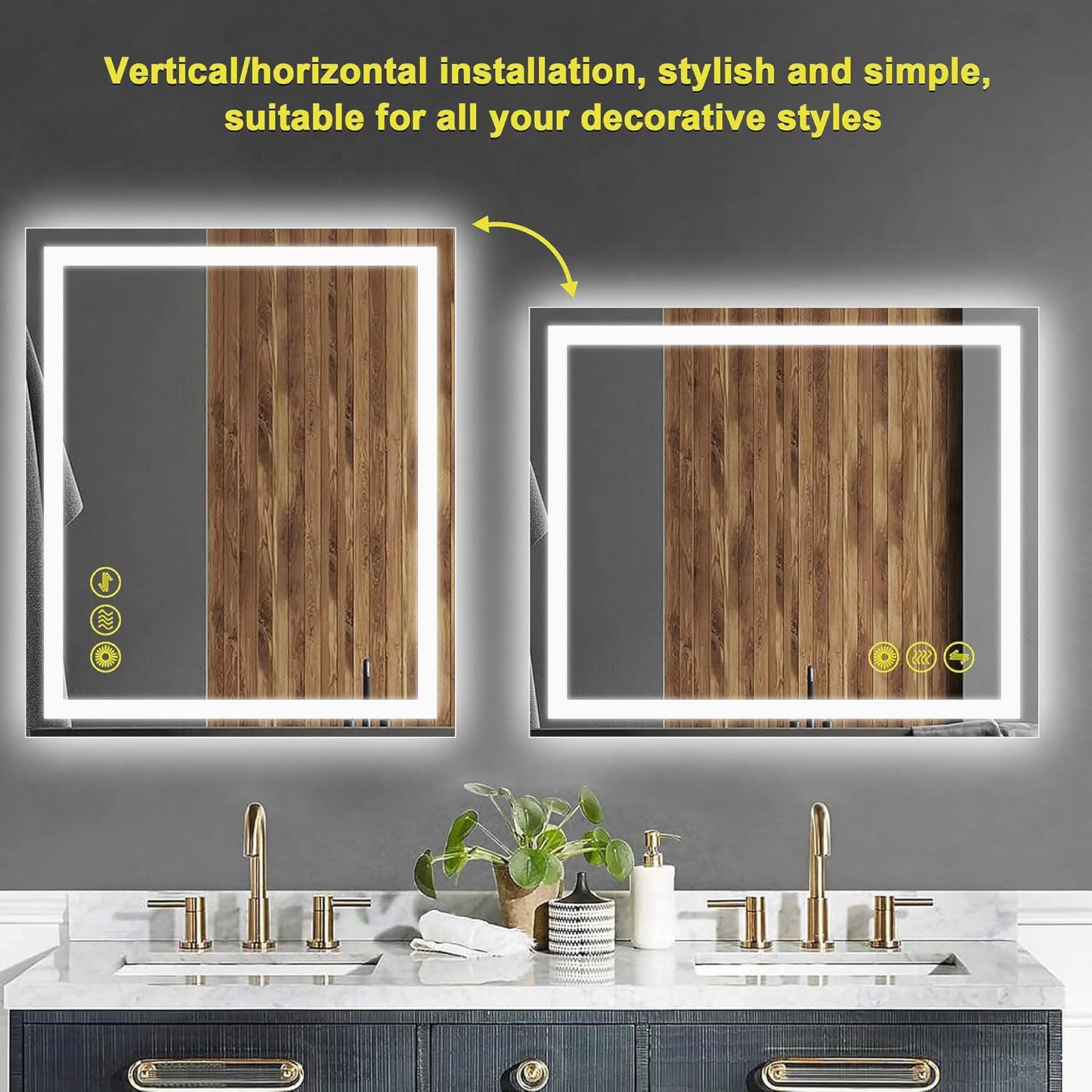 Wall-Mounted LED Square Bathroom Mirror, Makeup Mirror (36inches x 30inches,) 3 Color Stepless Dimmable Memory Bathroom Vanity Mirror with Lights CRI90+ 3000-6400K Smart Mirror with Touch