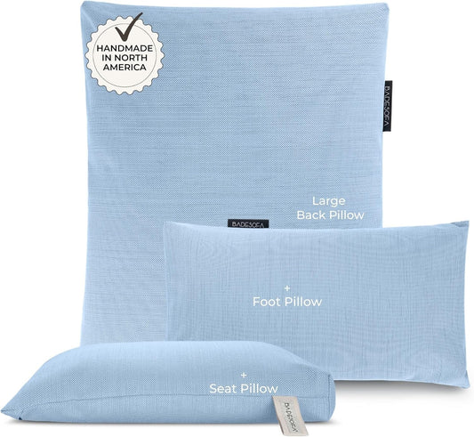 BADESOFA® Luxury Bath Pillows for Tub Full Body Set - 3-Piece Bath Pillow Set with Premium Materials & CleanDry+ - Bathtub Pillows for Head and Neck Support - Tub Pillow for Bathtub in Blue