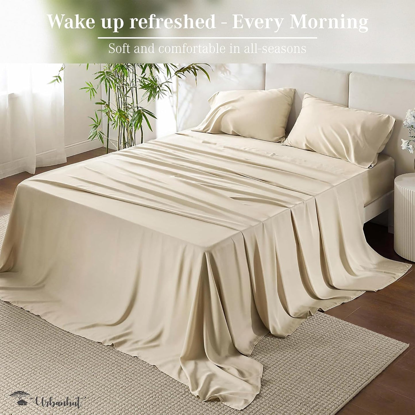 URBANHUT 700 Thread Count Twin Sheet Set Egyptian Cotton Sheets, 4Pc Sheet Set Soft Luxury Bed Sheets for Twin Size Bed, Sateen Weave Hotel Sheets, 14" Elasticized Deep Pocket - Ivory