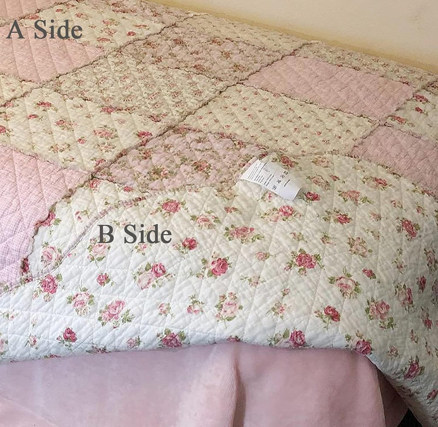 Cozyholy Original 100% Cotton Patchwork Quilt Twin Size Pink Floral Bedspread Coverlet Reversible Vintage Shabby Chic Quilted Throw Blanket Bed Quilt Cover for Couch Sofa