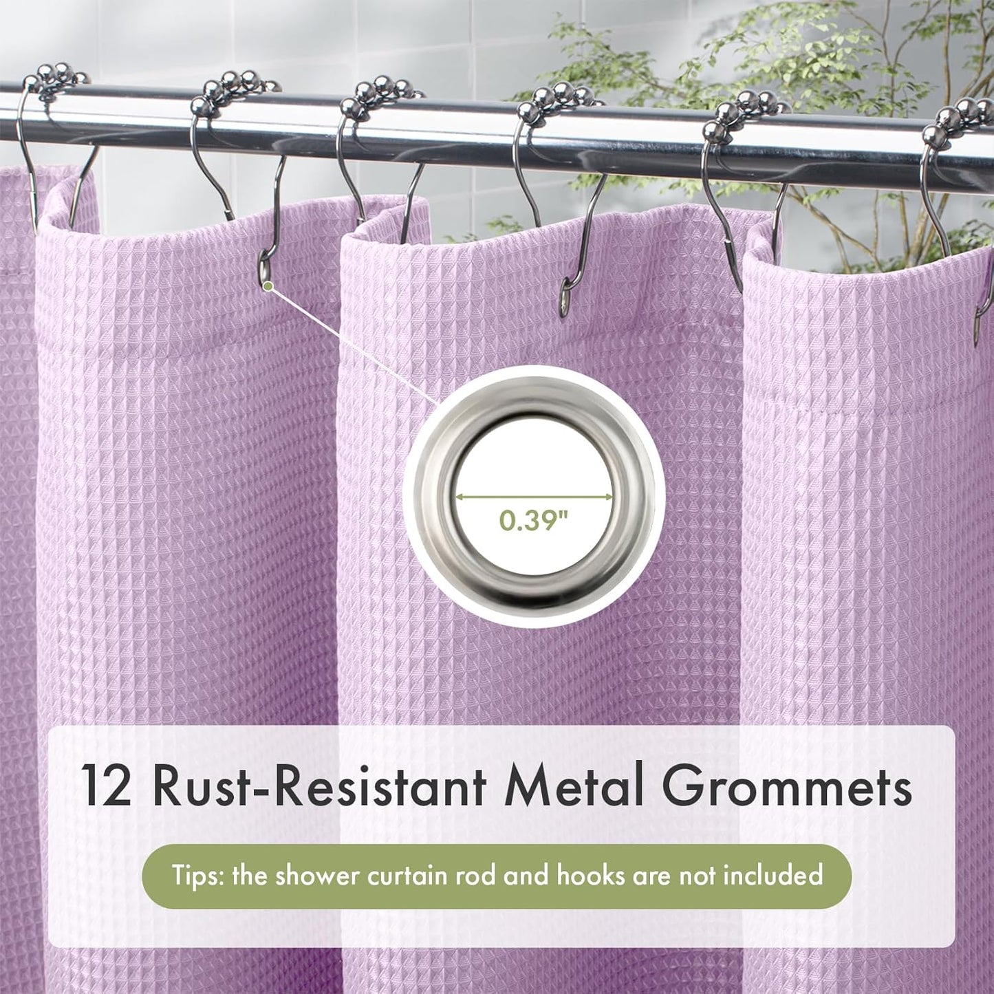 AmazerBath Light Purple Shower Curtain Waffle Textured, Lavender Shower Curtain Fabric Thick Heavy Duty 240GSM, Hotel Quality Bathroom Shower Curtains, Premium Polyester, 72 x 72 Inches