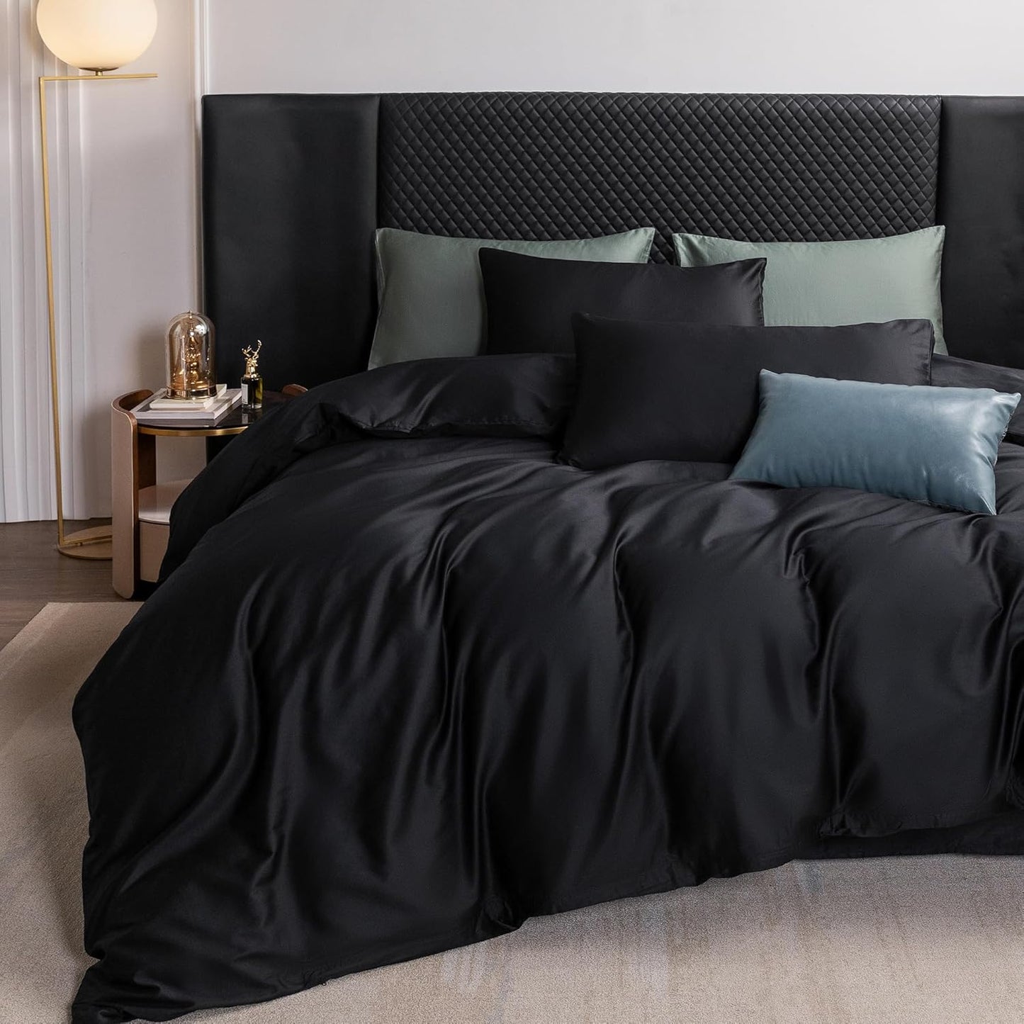 MooMee Duvet Cover Set - 100% Extra Long Staple Cotton 600 Thread Count Natural Luxury Soft Breathable Durable Hotel Quality Bedding for All Seasons, 3 Pieces (Black, Super Queen 90"x98")
