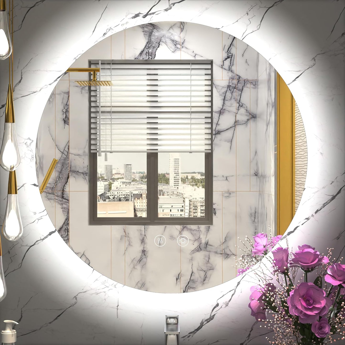 LED Bathroom Mirror 24 Inch, 3 Color Temperatures (3000K/4500K/6000K), Dimmable Backlight, Anti-Fog, 5MM HD Glass, CRI 90+, Round Vanity Mirror with Light